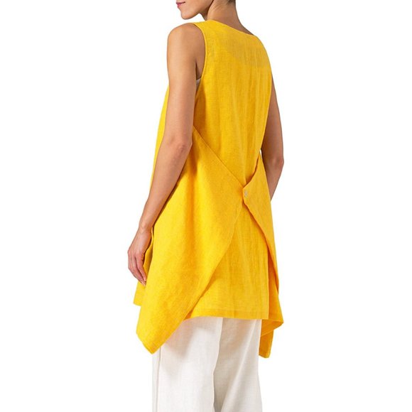 Linen Sleeveless Asymmetric Hem Tunic - Sunflower Yellow - 2X - Picture 4 of 14